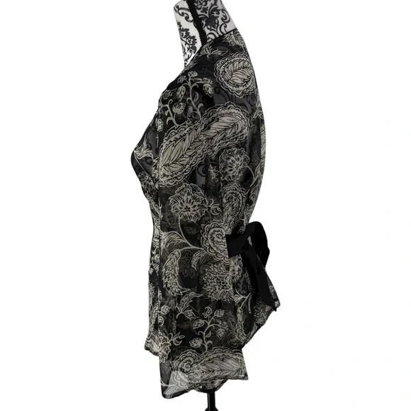 Cato Black Sheer Floral Tie Waist Chiffon Blouse Top Size L - Picture 7 of 11